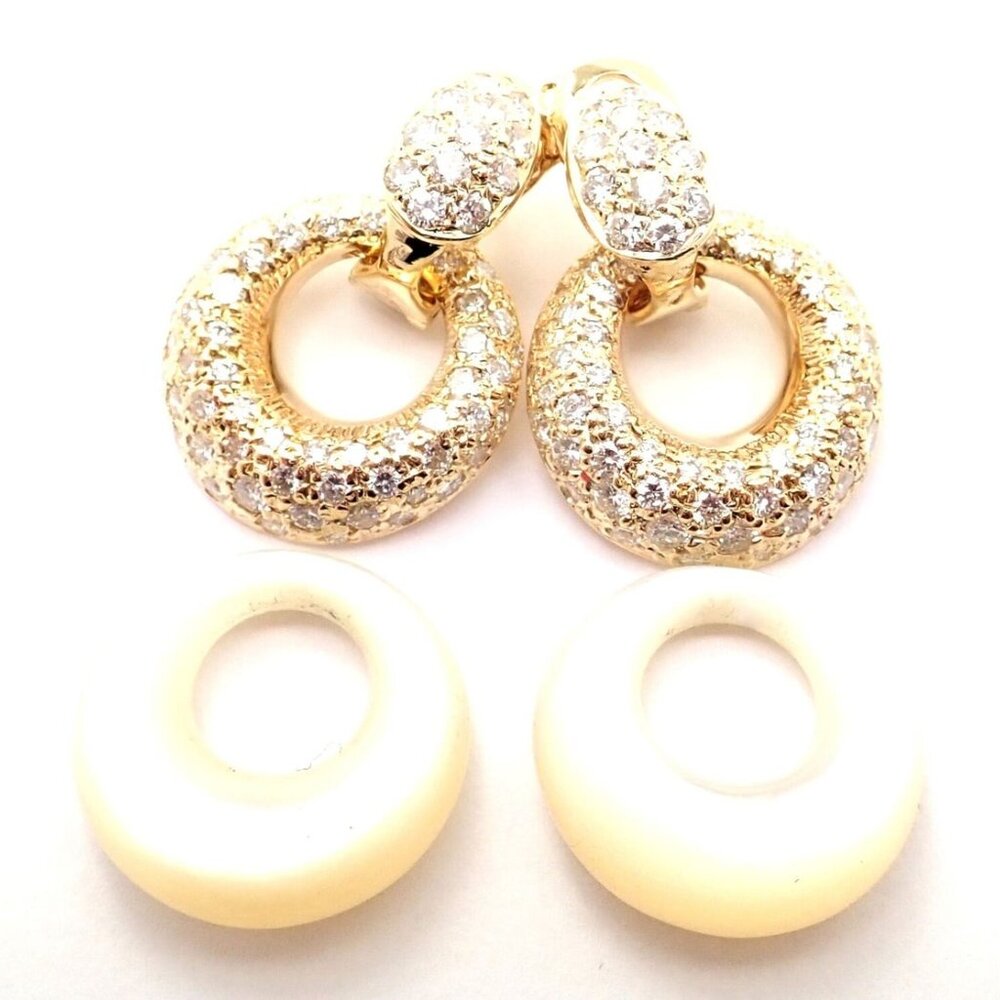 Rare! Van Cleef & Arpels 18k Yellow Gold Diamond MOP Door Knocker Earrings